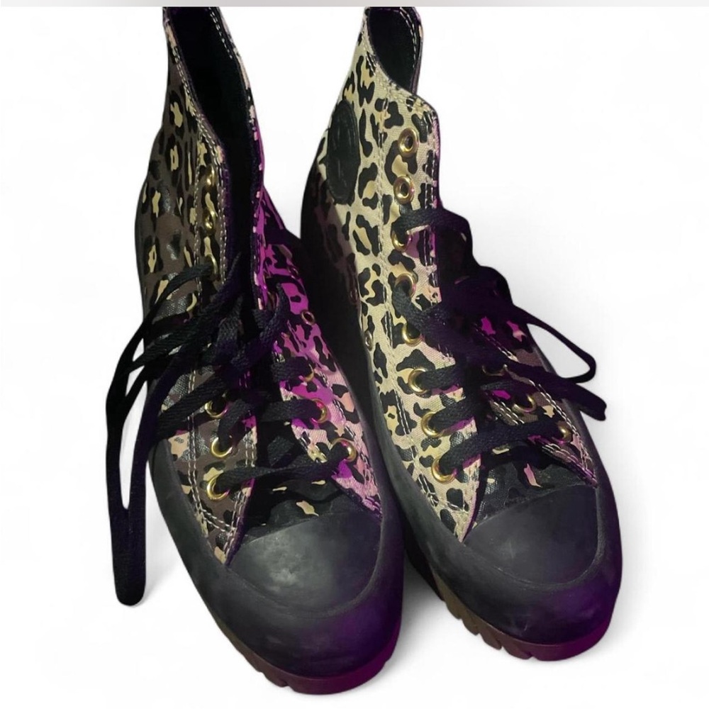 SOLD Converse Platform Black and Tan Leopard High-Tops - Picture 1 of 4